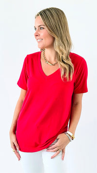 Casual Luxe V-Neck Top - Ruby-110 Short Sleeve Tops-Zenana-Coastal Bloom Boutique, find the trendiest versions of the popular styles and looks Located in Indialantic, FL