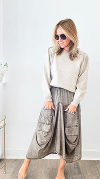 Buffy Cotton Pocketed Italian Skirt- Taupe/Gray-170 Bottoms-Tempo-Coastal Bloom Boutique, find the trendiest versions of the popular styles and looks Located in Indialantic, FL