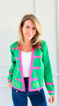 Gilded Stripe Statement Knit Cardigan- Green-150 Cardigans/Layers-Itoo-Coastal Bloom Boutique, find the trendiest versions of the popular styles and looks Located in Indialantic, FL