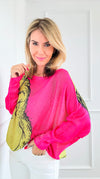 Pre Auth - Greenmas Italian St Tropez Knit- Fuchsia-140 Sweaters-Italianissimo-Coastal Bloom Boutique, find the trendiest versions of the popular styles and looks Located in Indialantic, FL