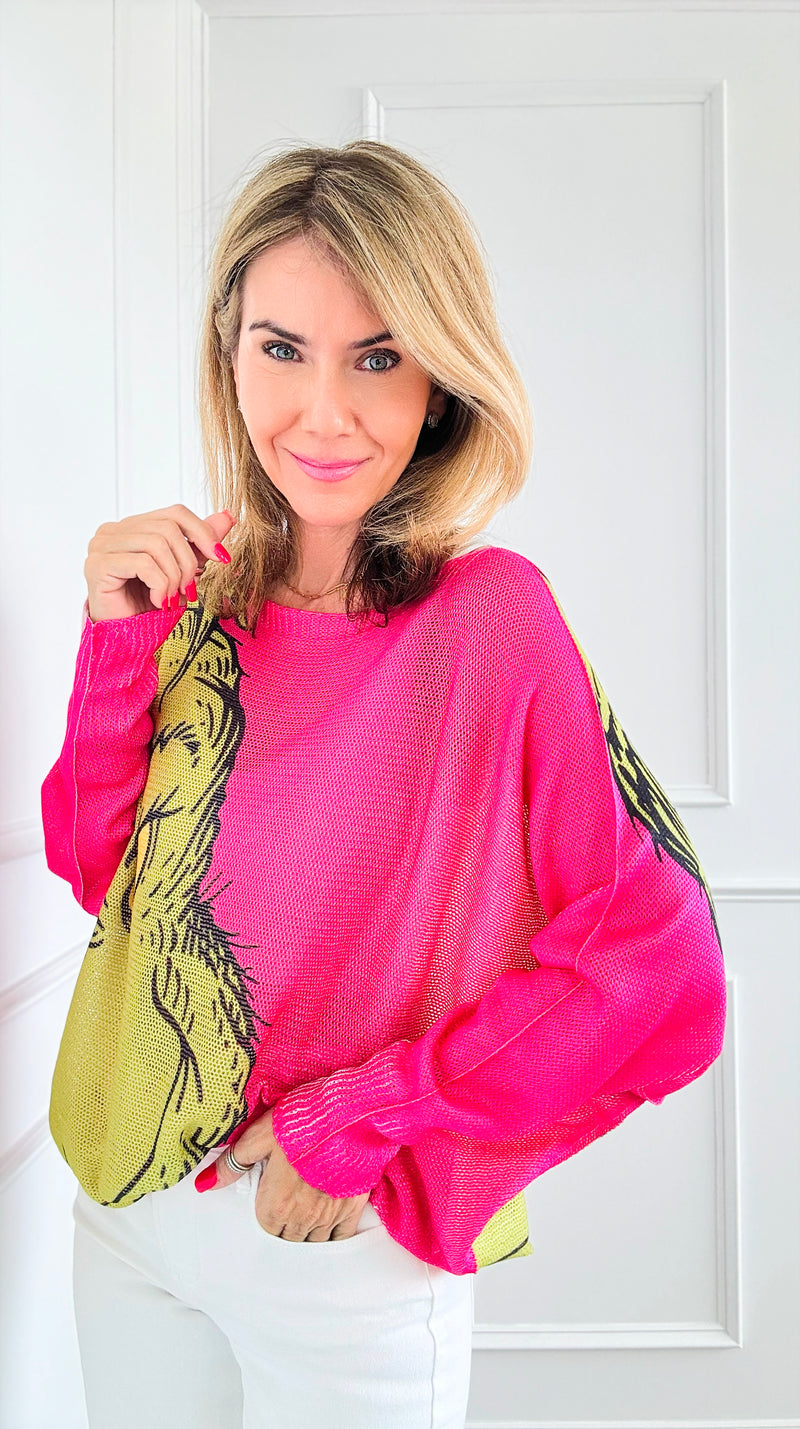 Pre Auth - Greenmas Italian St Tropez Knit- Fuchsia-140 Sweaters-Italianissimo-Coastal Bloom Boutique, find the trendiest versions of the popular styles and looks Located in Indialantic, FL