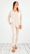 Brushed Microfiber Loungewear Set - Sand Beige-210 Loungewear/Sets-Zenana-Coastal Bloom Boutique, find the trendiest versions of the popular styles and looks Located in Indialantic, FL