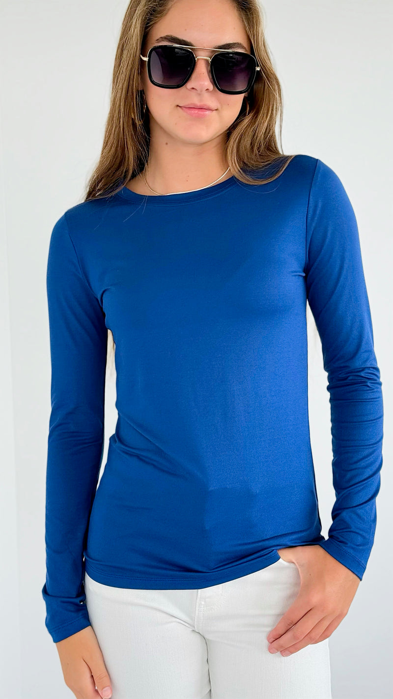 Brushed Microfiber Long Sleeve Neck Tee - Lt. Navy-130 Long Sleeve Tops-Zenana-Coastal Bloom Boutique, find the trendiest versions of the popular styles and looks Located in Indialantic, FL