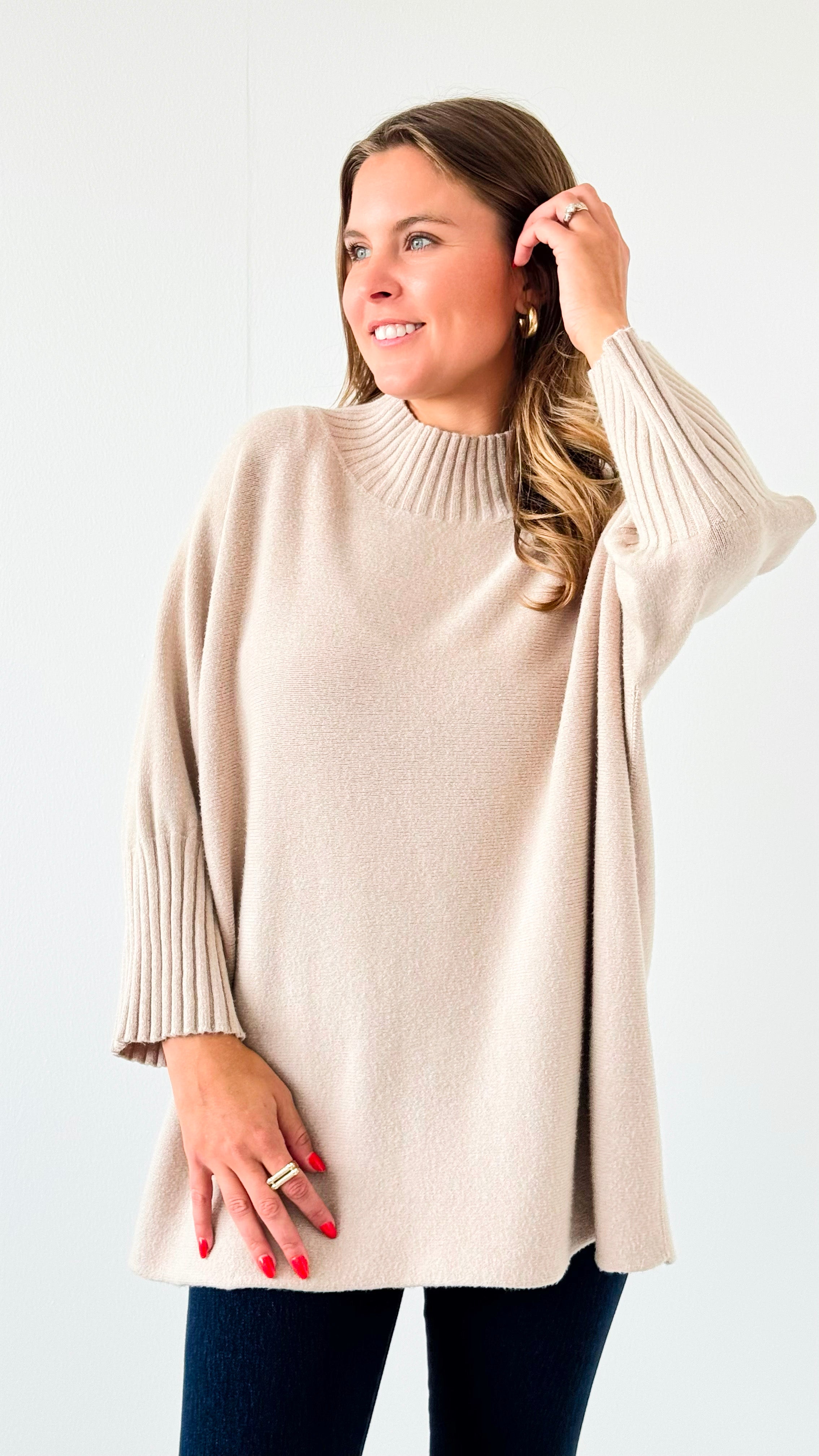 Break Free Relaxed Italian Sweater - Beige-140 Sweaters-Italianissimo-Coastal Bloom Boutique, find the trendiest versions of the popular styles and looks Located in Indialantic, FL