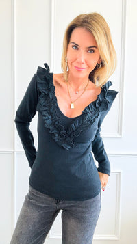 Whimsical Ruffle Italian Pullover- Black-100 Sleeveless Tops-Italianissimo-Coastal Bloom Boutique, find the trendiest versions of the popular styles and looks Located in Indialantic, FL