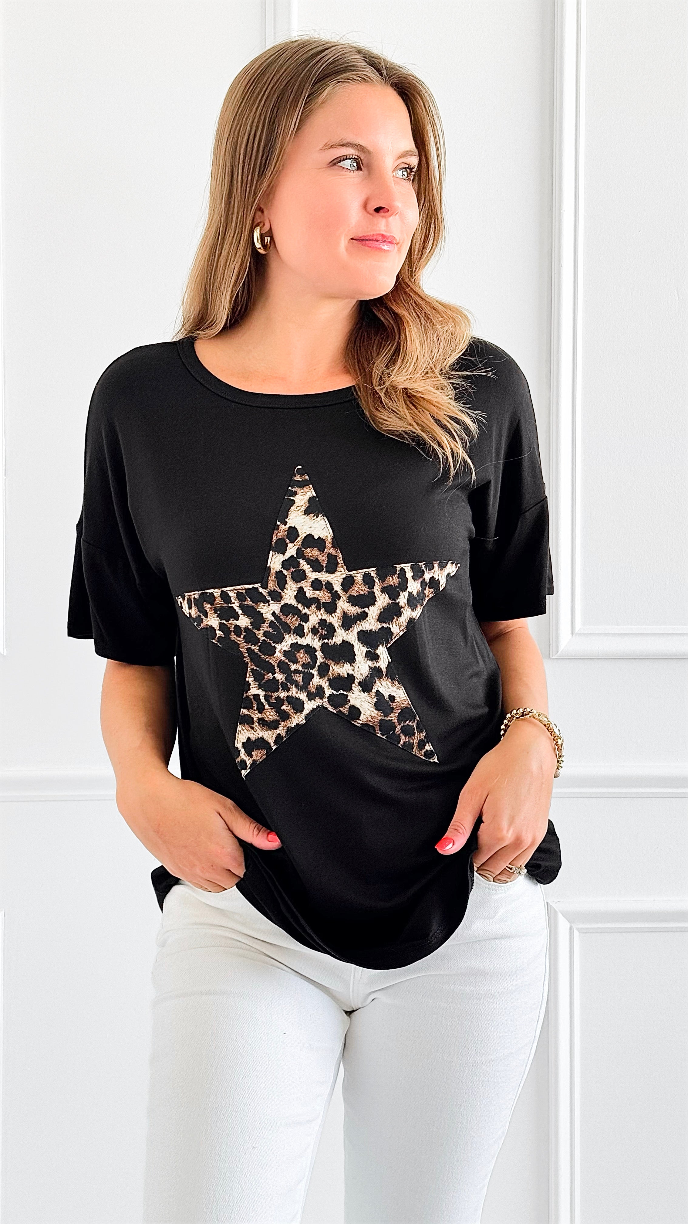 Star Power Leopard Top-110 Short Sleeve Tops-Heimish-Coastal Bloom Boutique, find the trendiest versions of the popular styles and looks Located in Indialantic, FL