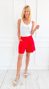 Refined Lines Pleated Shorts - Red-170 Bottoms-HYFVE-Coastal Bloom Boutique, find the trendiest versions of the popular styles and looks Located in Indialantic, FL