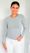 Second Skin Long Sleeve Top - Grey-130 Long Sleeve Tops-YELETE-Coastal Bloom Boutique, find the trendiest versions of the popular styles and looks Located in Indialantic, FL