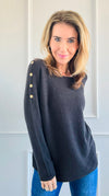 Luxe Shoulder Italian Knit Sweater- Charcoal-140 Sweaters-Italianissimo-Coastal Bloom Boutique, find the trendiest versions of the popular styles and looks Located in Indialantic, FL