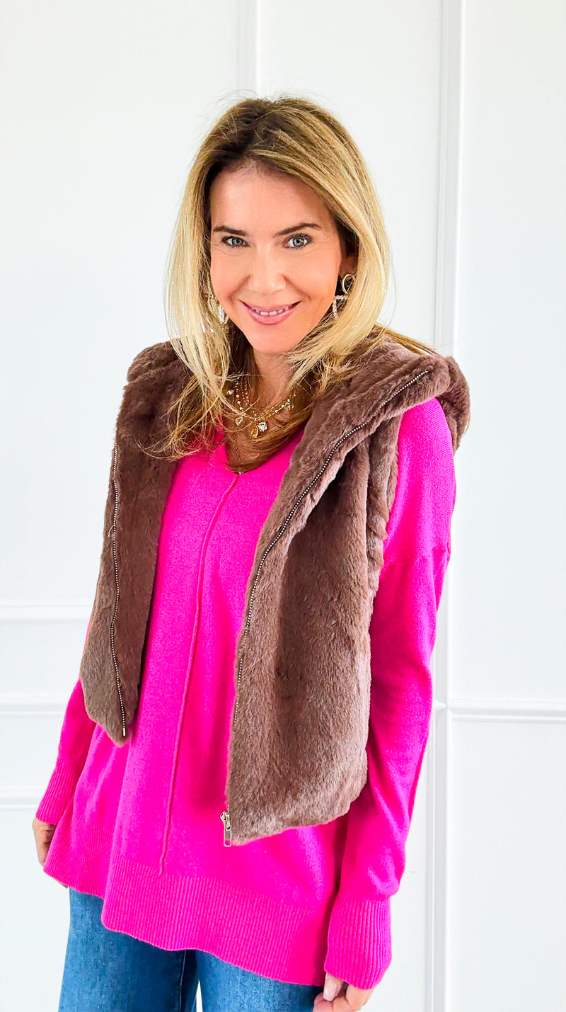 Winter Whisper Faux Fur Vest- Chocolate-160 Jackets-IRIS-Coastal Bloom Boutique, find the trendiest versions of the popular styles and looks Located in Indialantic, FL