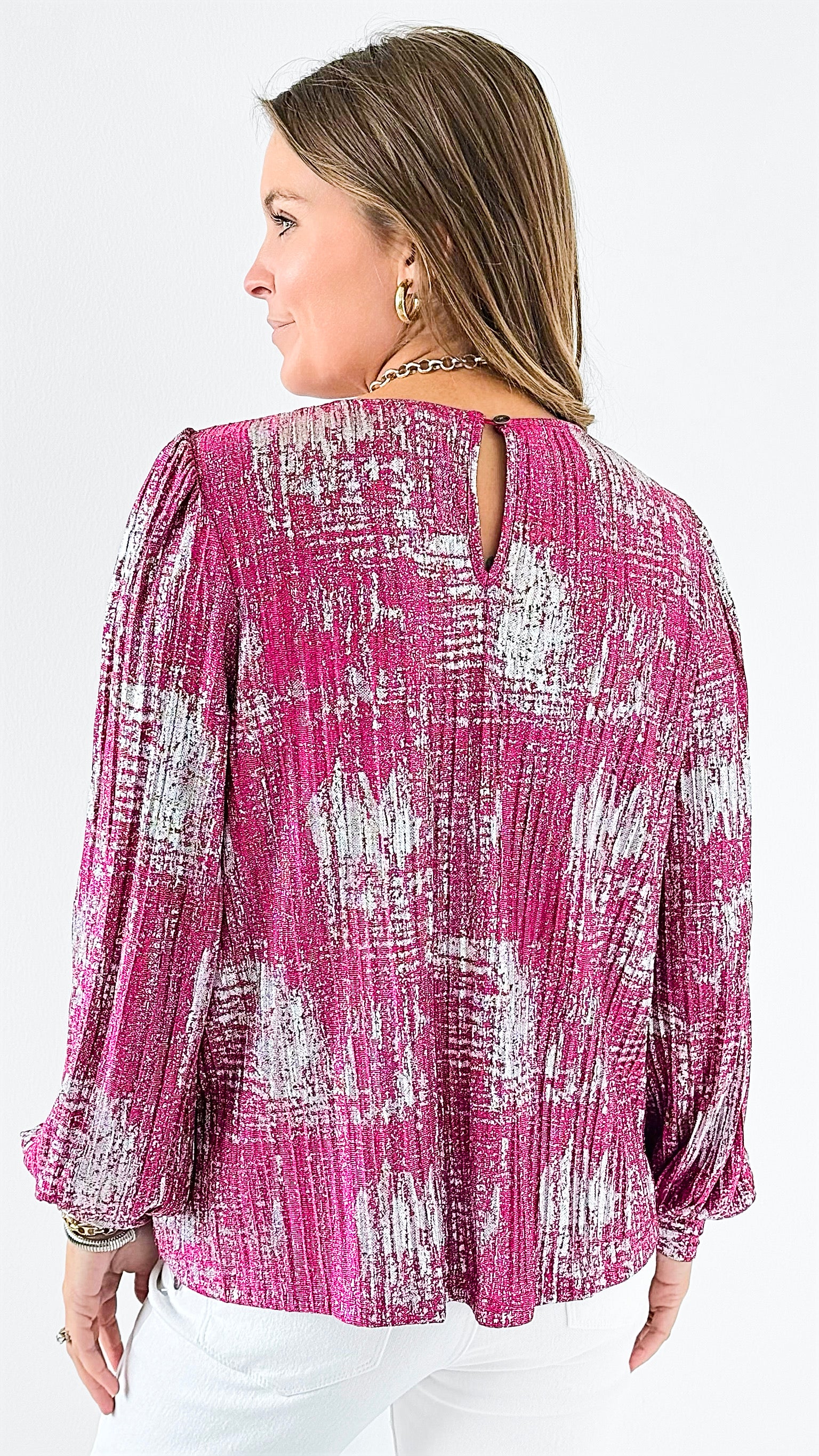 Shimmer & Pleat Blouse-130 Long sleeve top-Jodifl-Coastal Bloom Boutique, find the trendiest versions of the popular styles and looks Located in Indialantic, FL