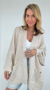 Mirrored Metallic Sugar High Italian Cardigan- Ecru/Silver-150 Cardigan Layers-Italianissimo-Coastal Bloom Boutique, find the trendiest versions of the popular styles and looks Located in Indialantic, FL