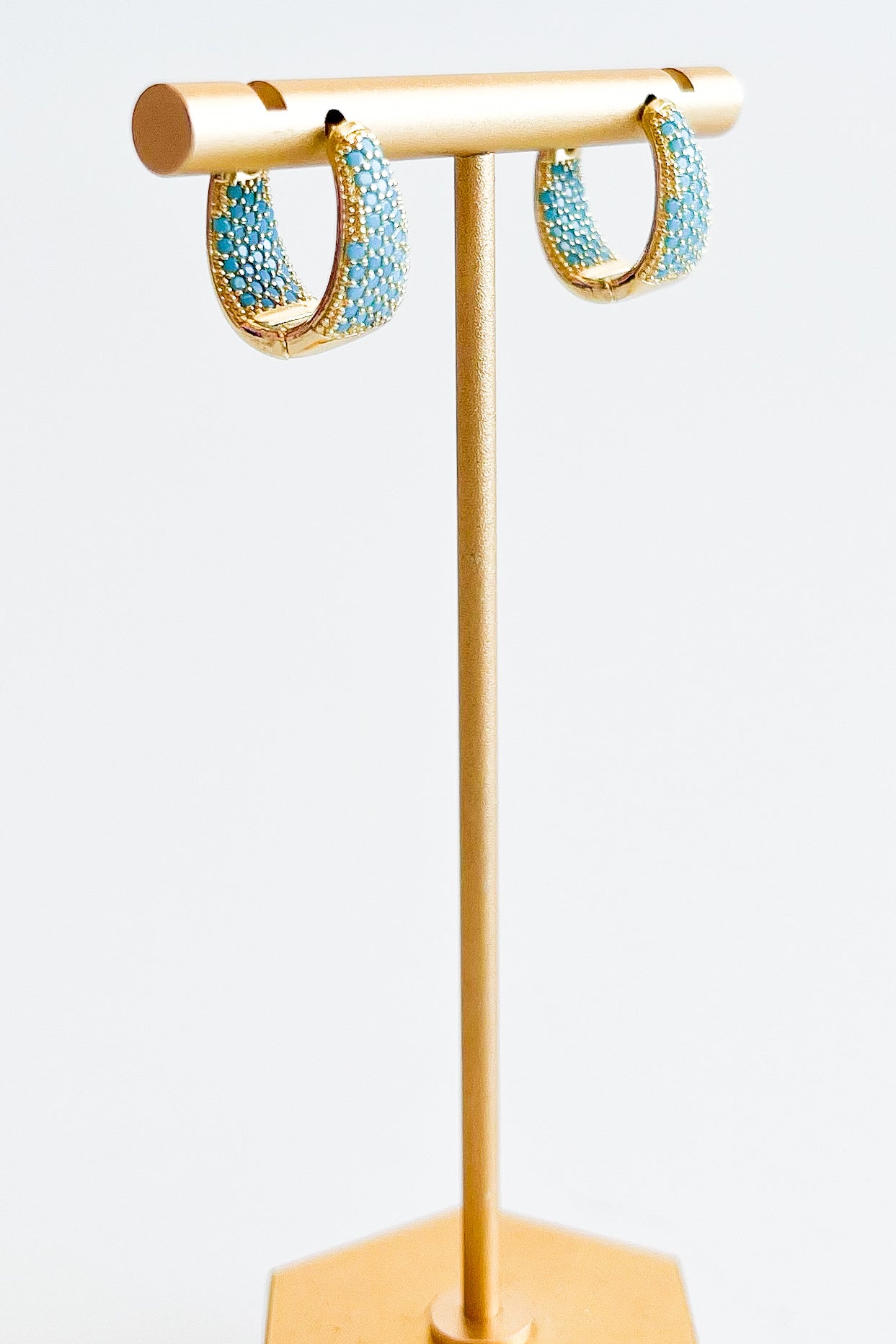 Shaped Flower & Turquoise Earrings-Gold-230 Jewelry-Darling-Coastal Bloom Boutique, find the trendiest versions of the popular styles and looks Located in Indialantic, FL