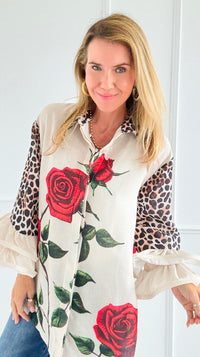 Wild Roses Ruffle Bell Sleeve Italian Blouse-130 Long sleeve top-Italianissimo-Coastal Bloom Boutique, find the trendiest versions of the popular styles and looks Located in Indialantic, FL