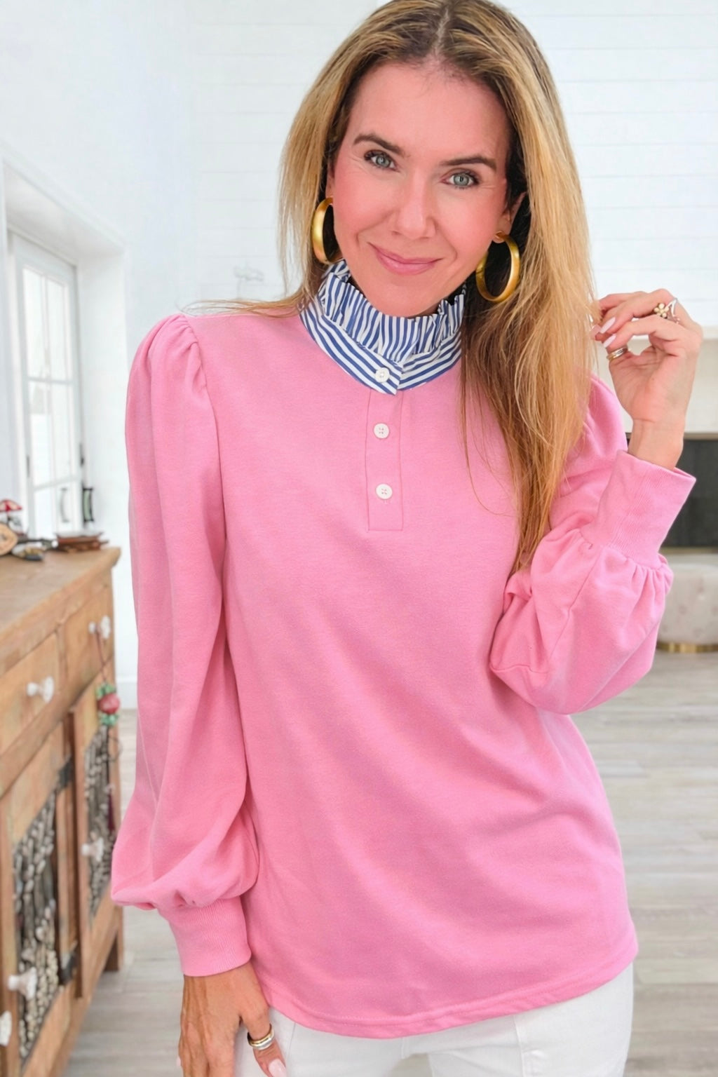 Afternoon Espresso Collared Top - Pink