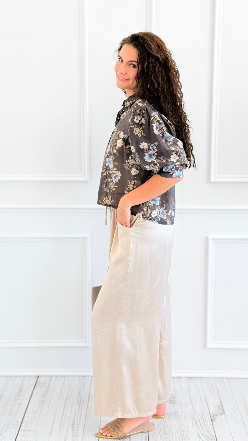 Botanical Romance Puff Sleeve Italian Button Down Top-110 short Sleeve Top-AZUL MONACO-Coastal Bloom Boutique, find the trendiest versions of the popular styles and looks Located in Indialantic, FL
