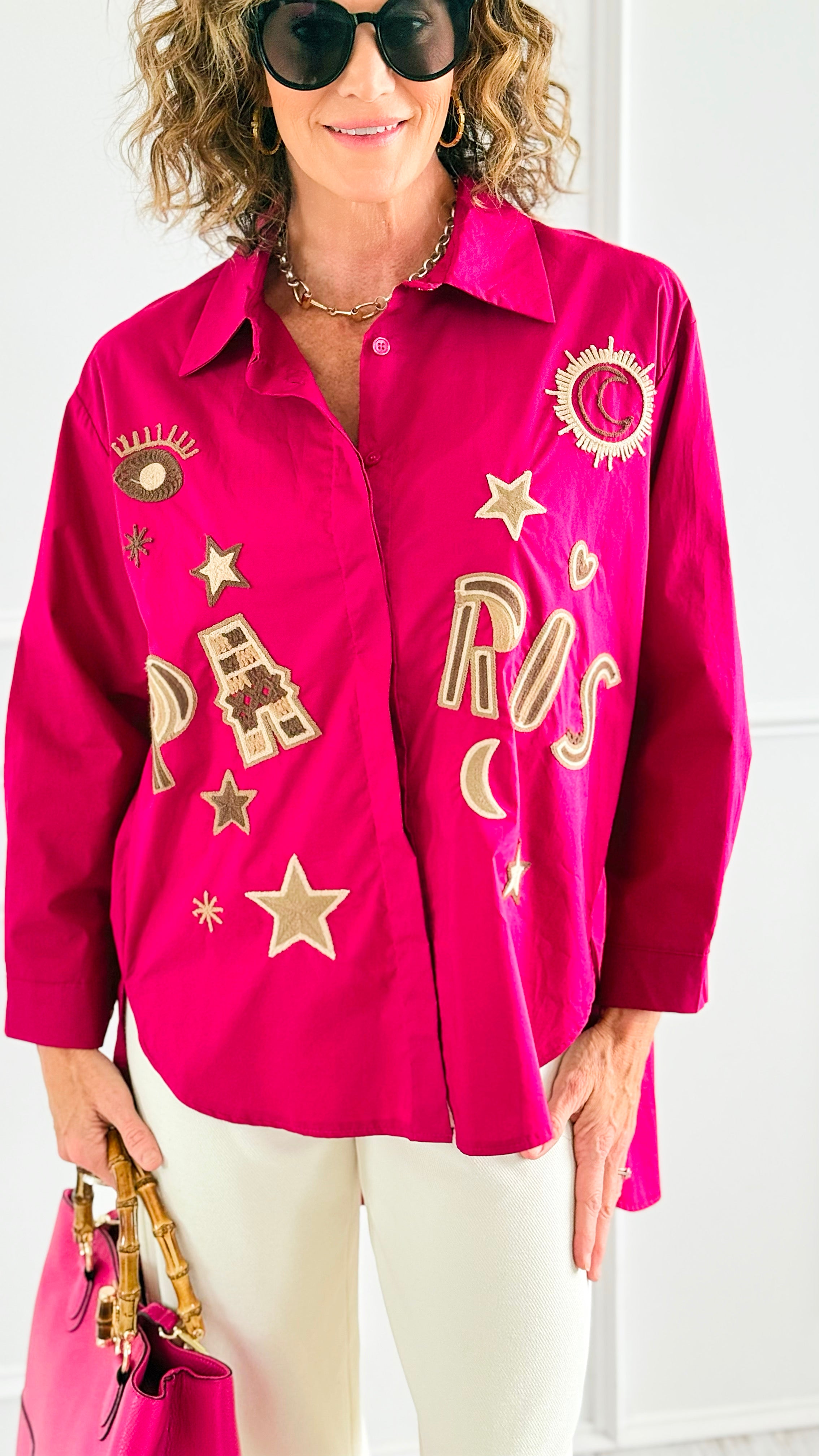 Astro Paris Italian Blouse-130 Long Sleeve Tops-AMIRA-Coastal Bloom Boutique, find the trendiest versions of the popular styles and looks Located in Indialantic, FL