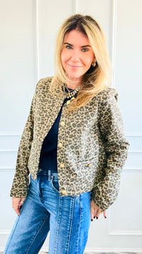 Leopard Printed Cropped Jacket