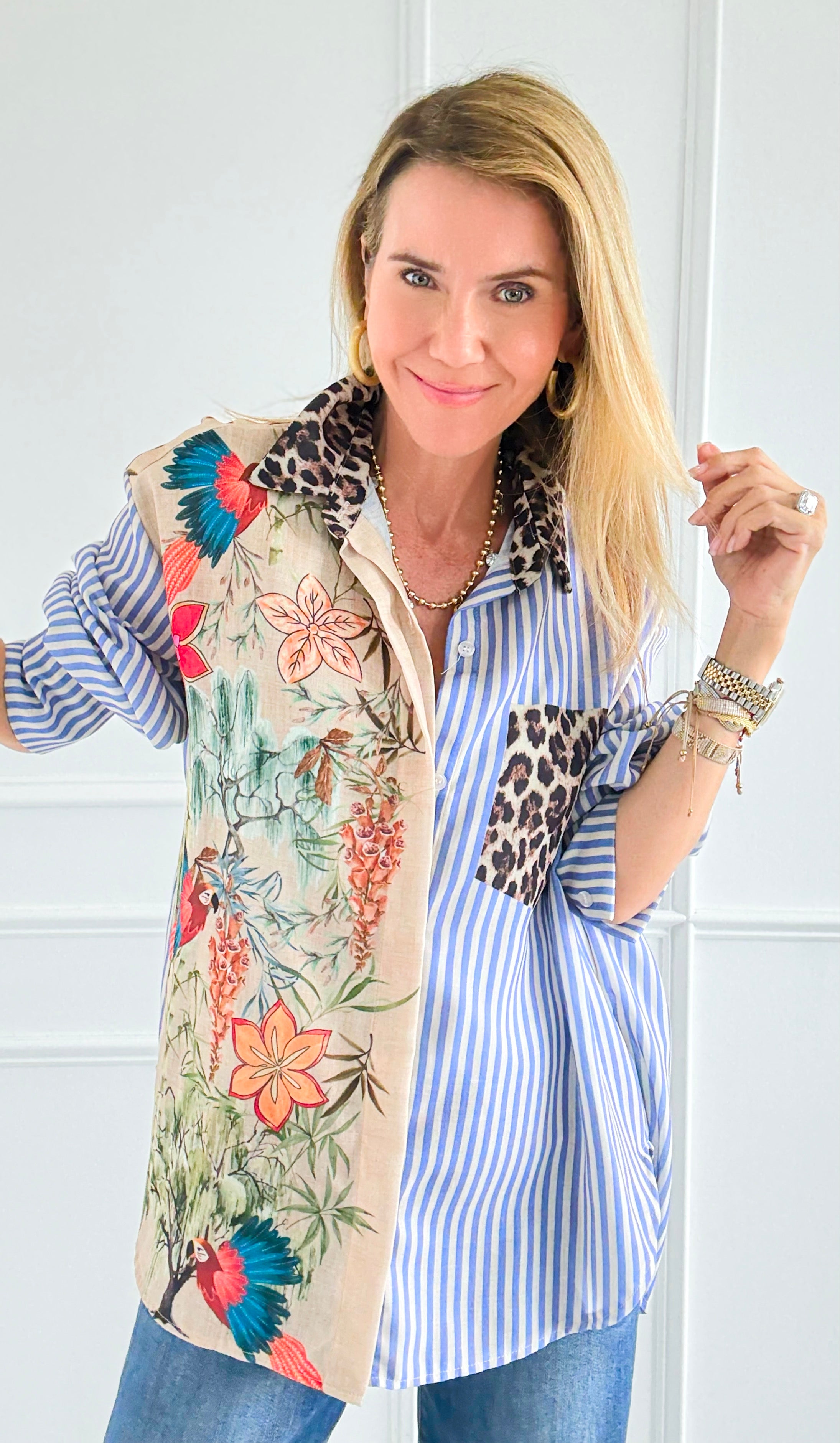 Pre Auth - L'uccello Italian Blouse-110 Long Sleeve Tops-Italianissimo-Coastal Bloom Boutique, find the trendiest versions of the popular styles and looks Located in Indialantic, FL