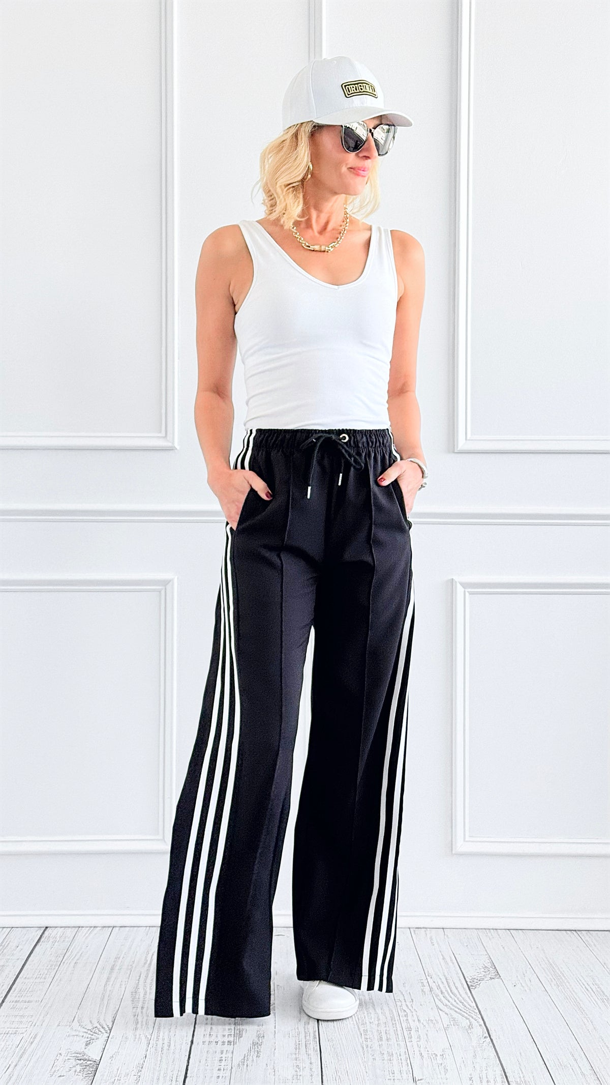 Stripe Track Lounge Pants - Black-170 Bottoms-litaga-Coastal Bloom Boutique, find the trendiest versions of the popular styles and looks Located in Indialantic, FL