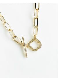 Paper Clip Clover Toggle Necklace-230 Jewelry-NYC-Coastal Bloom Boutique, find the trendiest versions of the popular styles and looks Located in Indialantic, FL