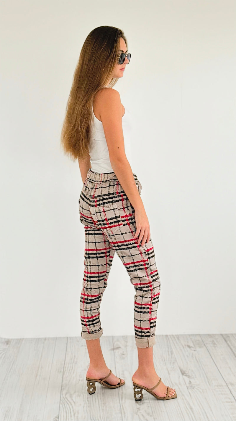 Plaid Wish List Italian Joggers- Sand Beige-pants-Italianissimo-Coastal Bloom Boutique, find the trendiest versions of the popular styles and looks Located in Indialantic, FL