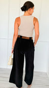Velour Wide- Leg Pleated Italian Pant- Black-100 Pants-AZUL MONACO-Coastal Bloom Boutique, find the trendiest versions of the popular styles and looks Located in Indialantic, FL