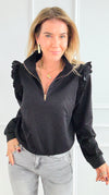 Ruffle Zip Cotton Knit Top-130 Long Sleeve Tops-Umgee-Coastal Bloom Boutique, find the trendiest versions of the popular styles and looks Located in Indialantic, FL