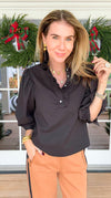 Florence Ruffle Blouse - Black-110 Short Sleeve Tops-GLAM-Coastal Bloom Boutique, find the trendiest versions of the popular styles and looks Located in Indialantic, FL