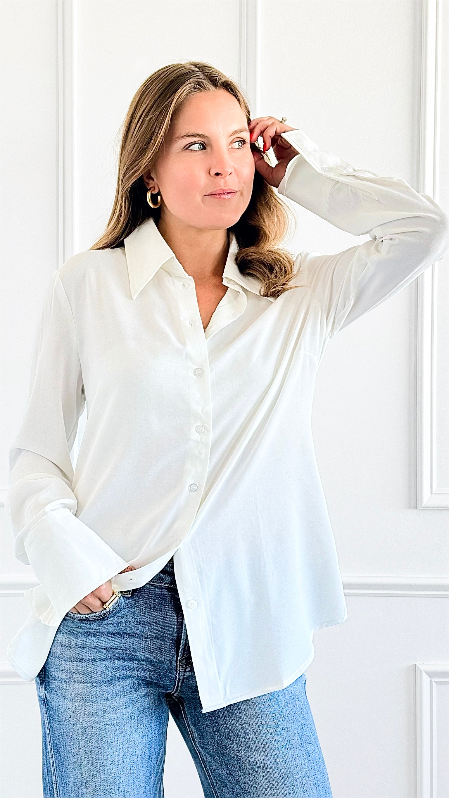 Elegant Muse Button Down Top - Ivory-130 Long Sleeve Tops-Must Have-Coastal Bloom Boutique, find the trendiest versions of the popular styles and looks Located in Indialantic, FL