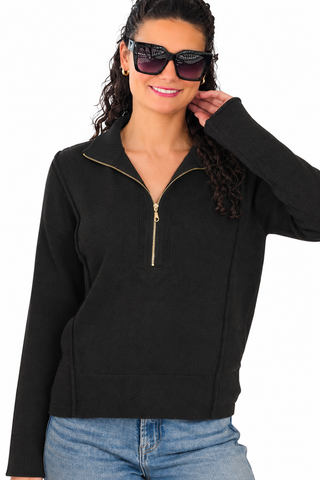 Half Zip Collared Sweater - Black