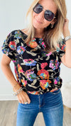 Raining Sequins Floral Off-the-Shoulder Blouse - Black Multi-110 Short Sleeve Tops-MAIN STRIP-Coastal Bloom Boutique, find the trendiest versions of the popular styles and looks Located in Indialantic, FL