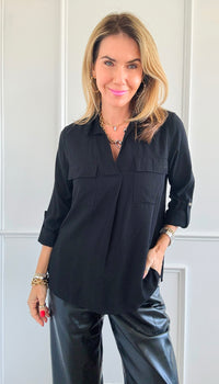 Midnight Charm Pocket Blouse-100 Sleeveless Tops-Active Basic-Coastal Bloom Boutique, find the trendiest versions of the popular styles and looks Located in Indialantic, FL