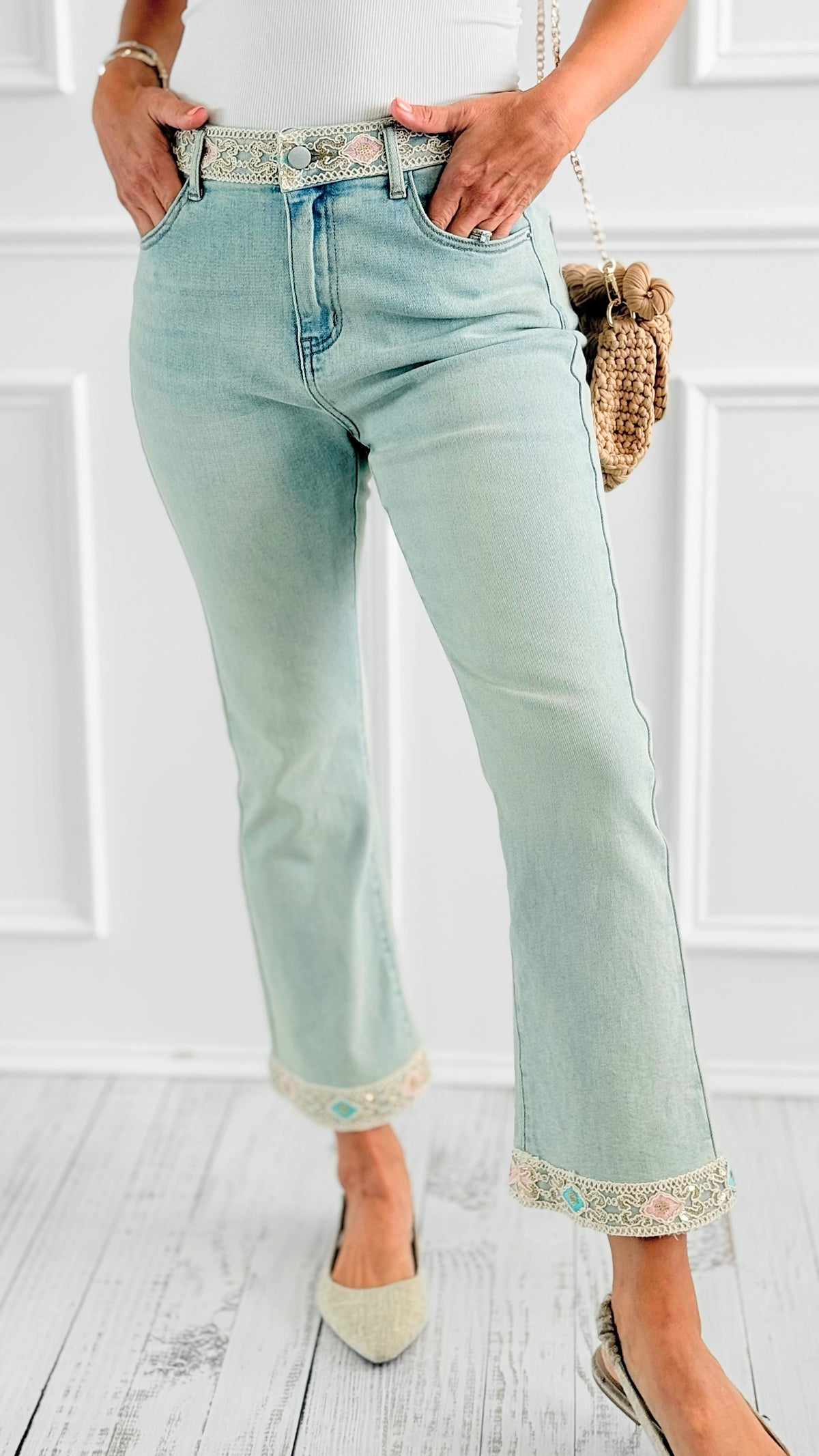 Bohemian Detail Edge Denim Pant-100 Pants-MELLY&CO-Coastal Bloom Boutique, find the trendiest versions of the popular styles and looks Located in Indialantic, FL