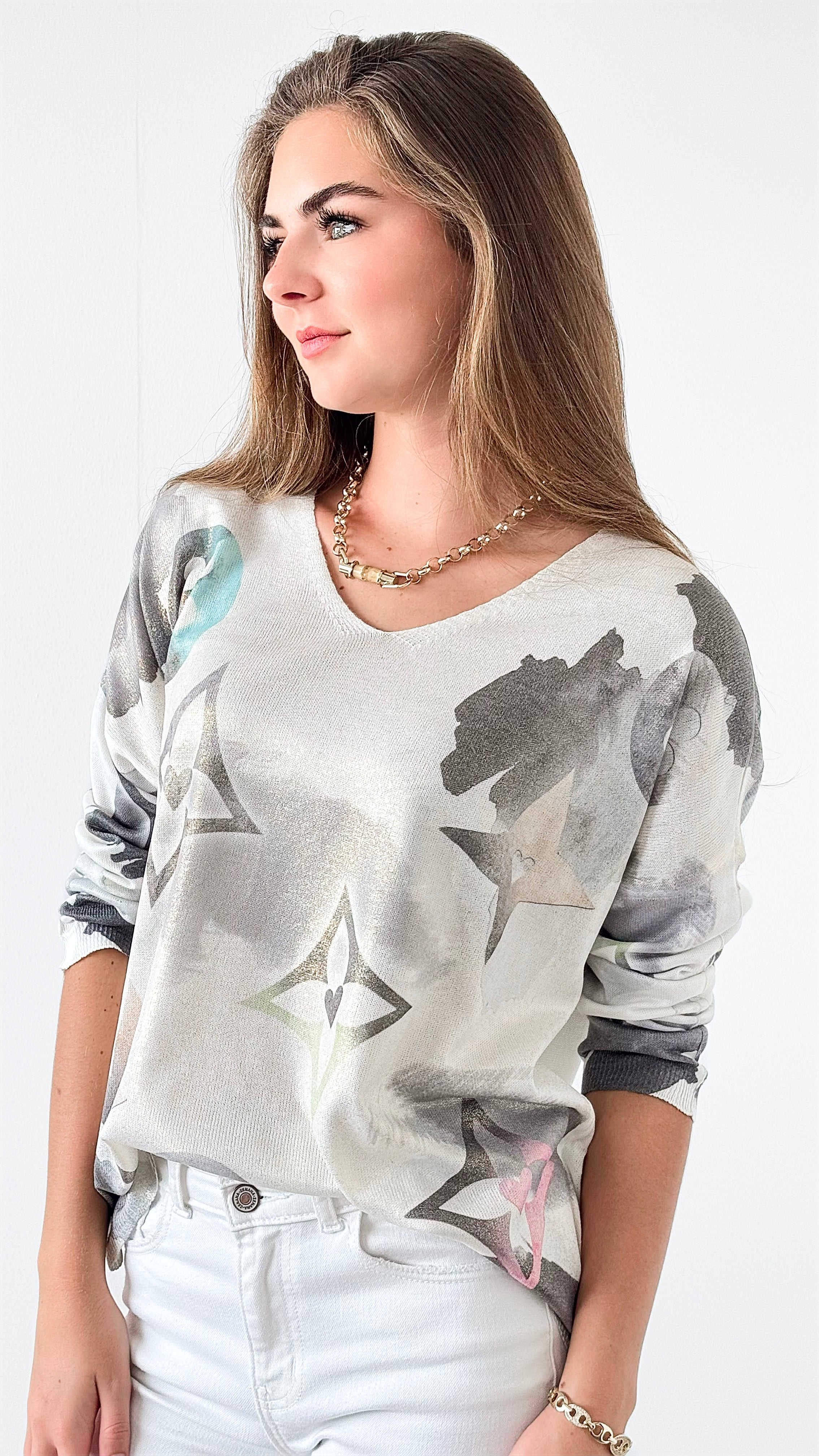 Starry Whimsical Italian Sweater-140 Sweaters-Italianissimo-Coastal Bloom Boutique, find the trendiest versions of the popular styles and looks Located in Indialantic, FL