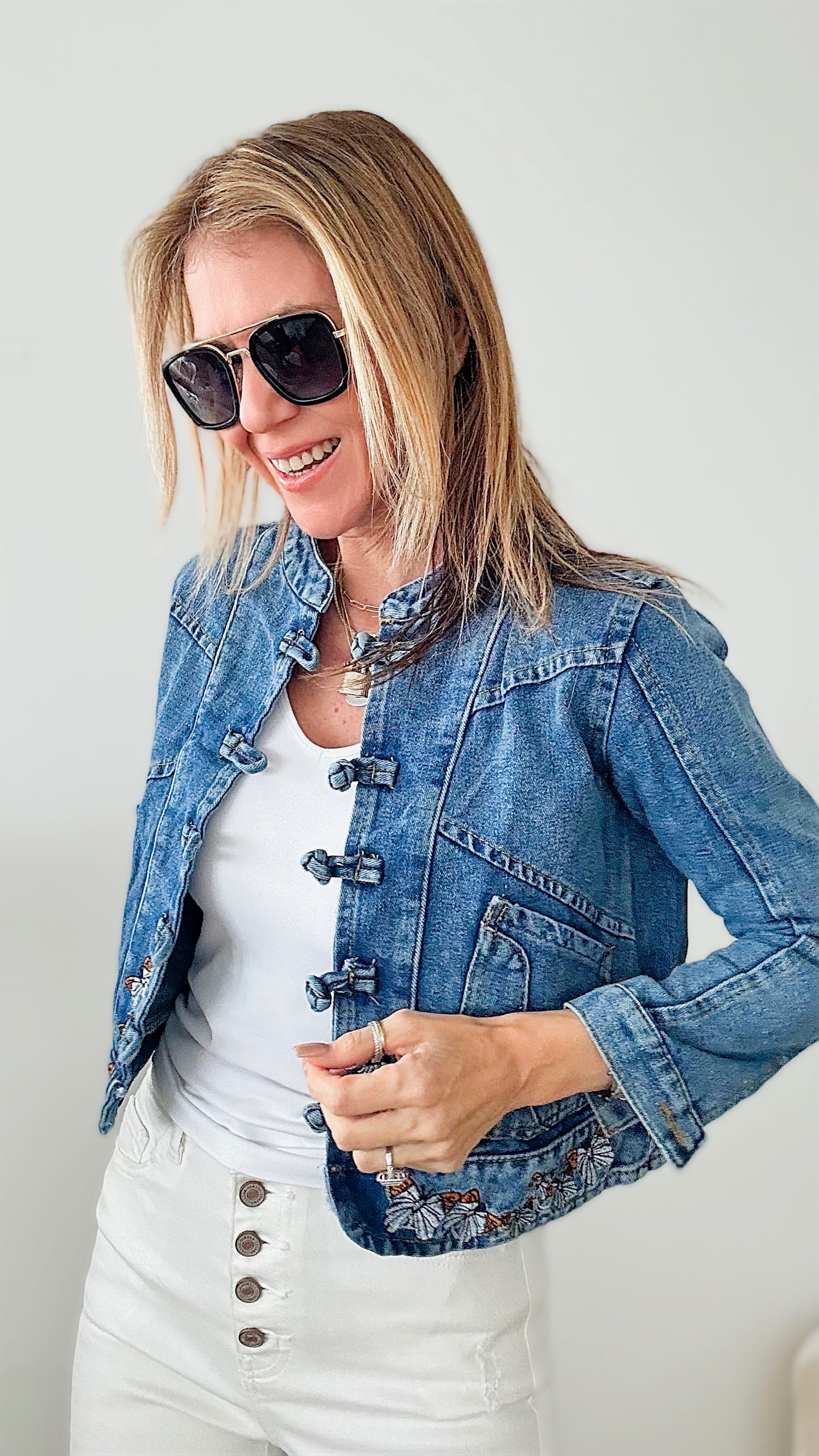 Butterfly Embroidered Denim Jacket-160 Jackets-Chasing Bandits-Coastal Bloom Boutique, find the trendiest versions of the popular styles and looks Located in Indialantic, FL