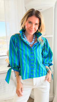 Stripe Affair Button Down Top - Green