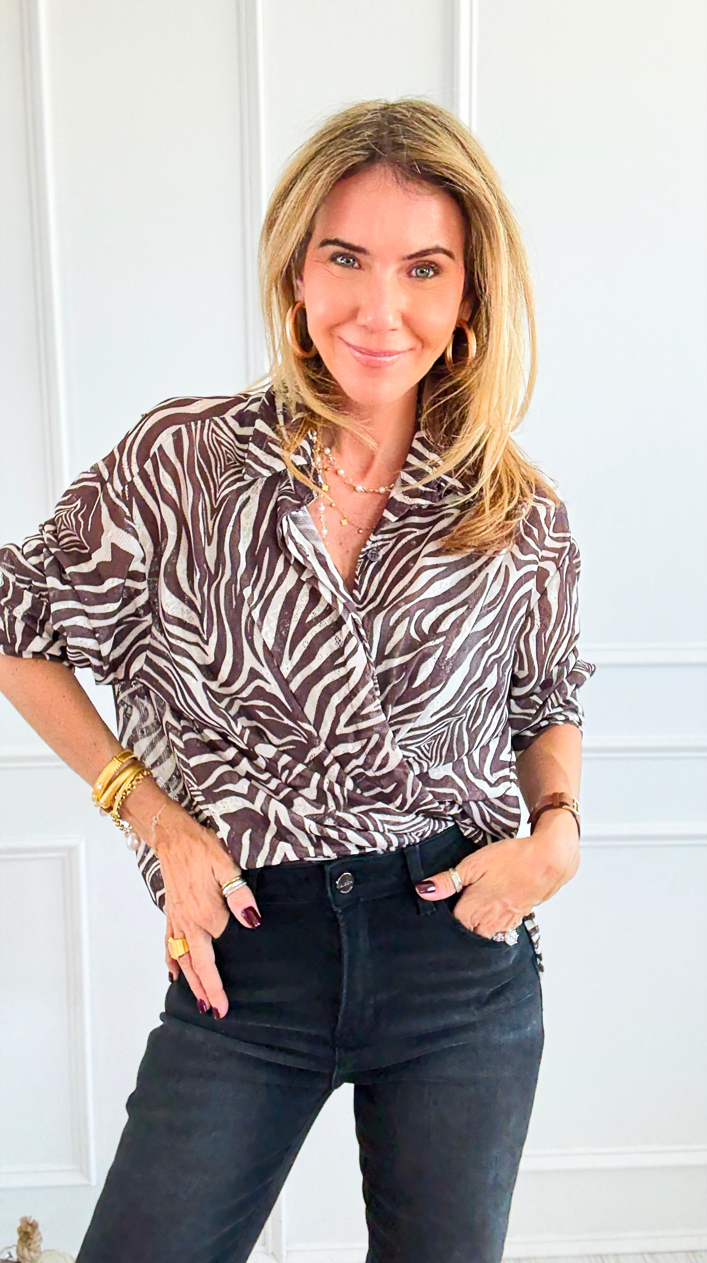 Untamed Grace Lace Italian Button- Down Top-110 Long Sleeve Tops-TATTOO Z-Coastal Bloom Boutique, find the trendiest versions of the popular styles and looks Located in Indialantic, FL