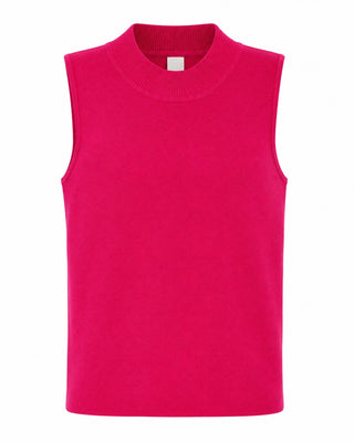 Sleeveless Mock Neck Ribbed Knit Top - Hot Pink