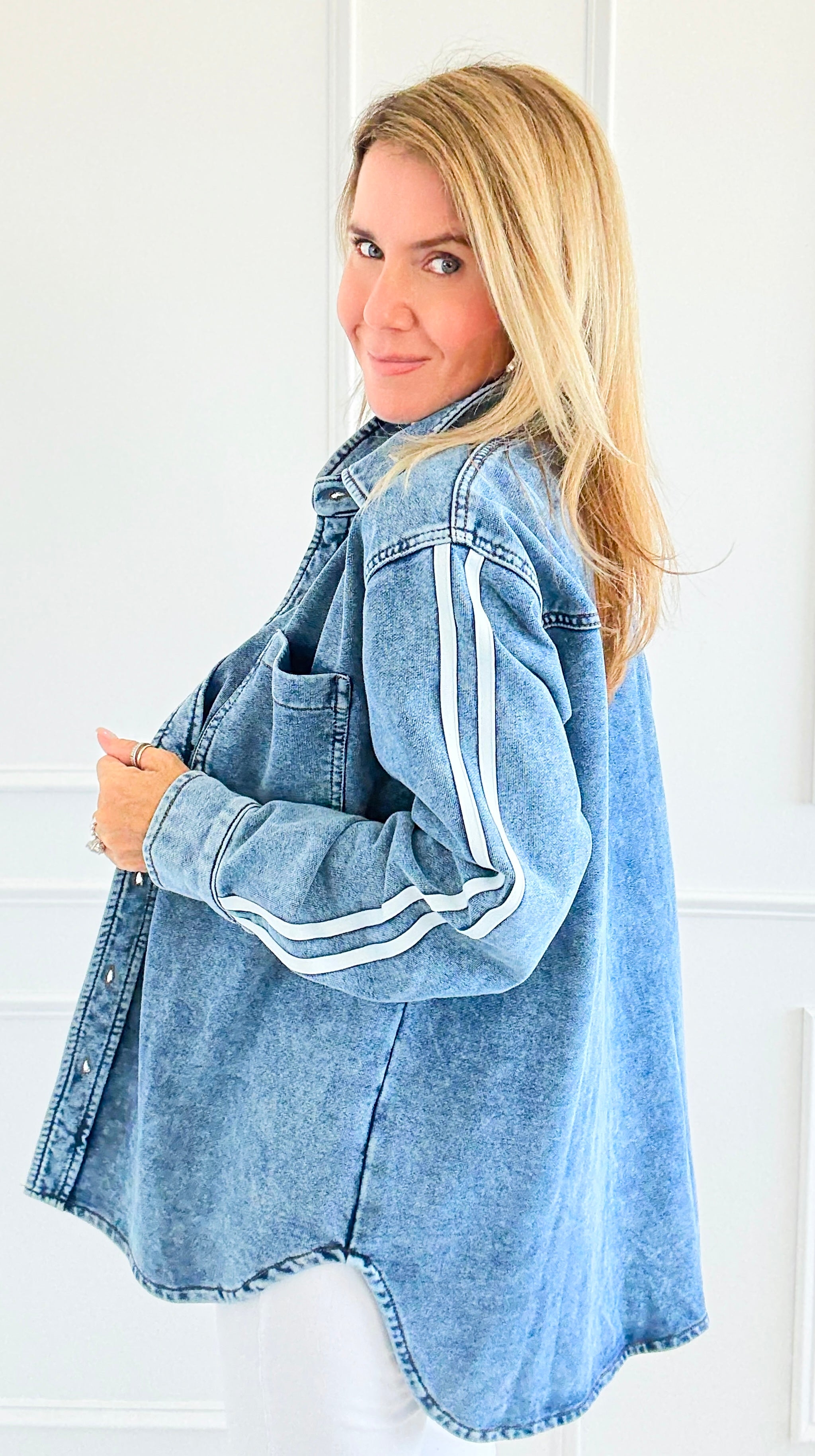 Track the Trends Denim Top-130 Long Sleeve Tops-White Birch-Coastal Bloom Boutique, find the trendiest versions of the popular styles and looks Located in Indialantic, FL
