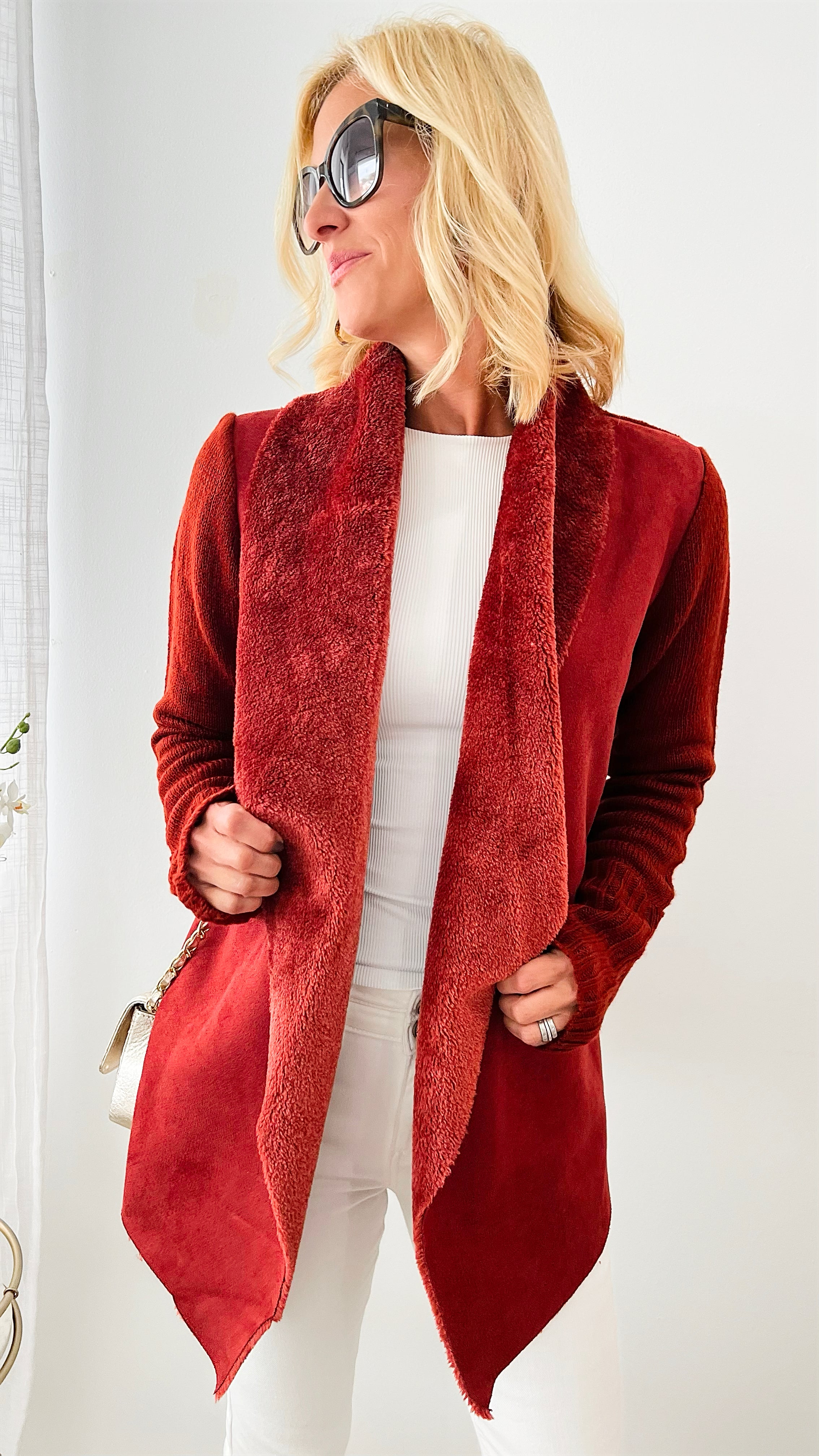 Ultra Soft Waterfall Cardigan - Rust-150 Cardigan Layers-ROUSSEAU-Coastal Bloom Boutique, find the trendiest versions of the popular styles and looks Located in Indialantic, FL