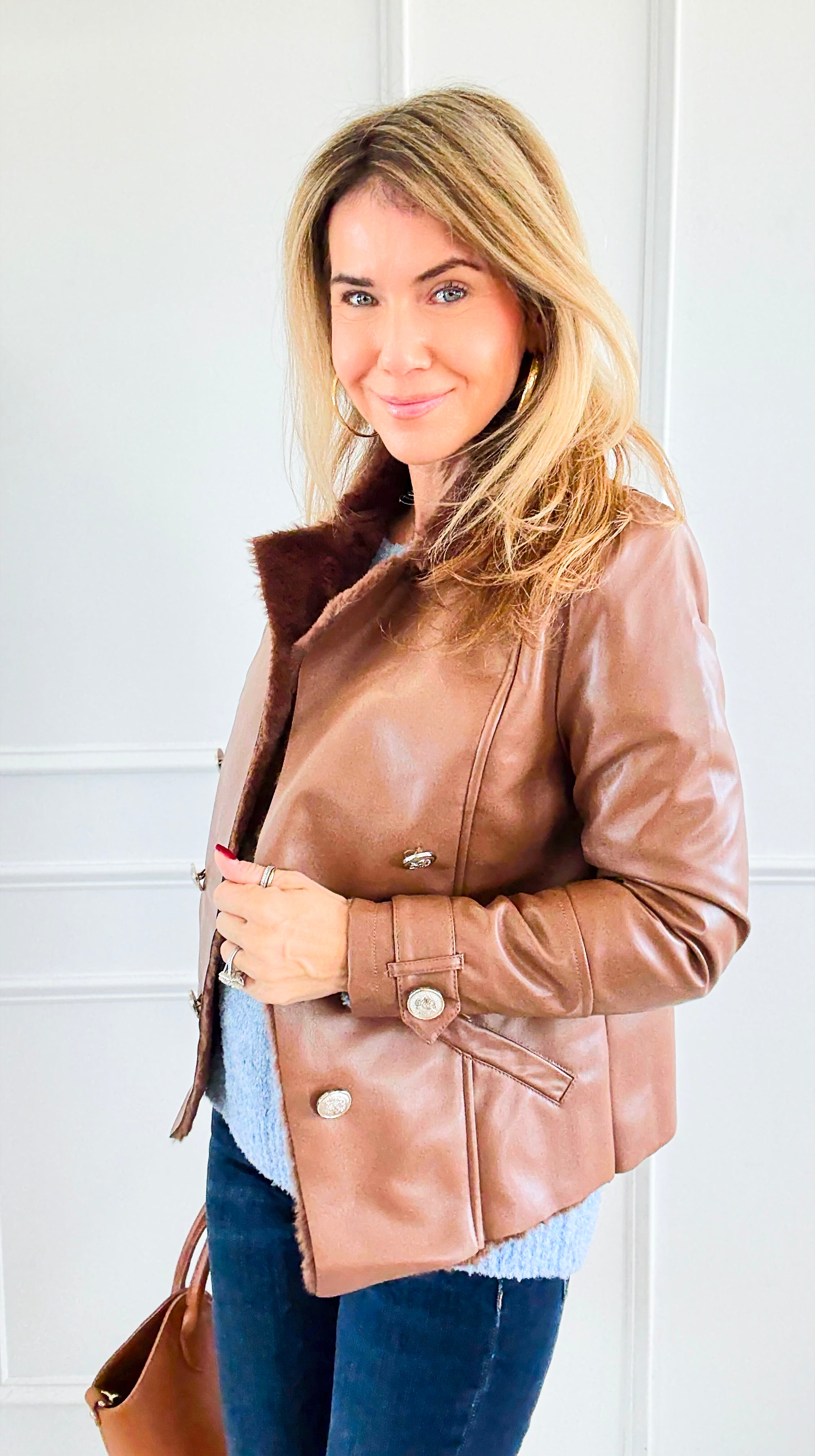 Moto Faux Leather Collar Jacket- Cognac-160 Jackets-IRIS-Coastal Bloom Boutique, find the trendiest versions of the popular styles and looks Located in Indialantic, FL