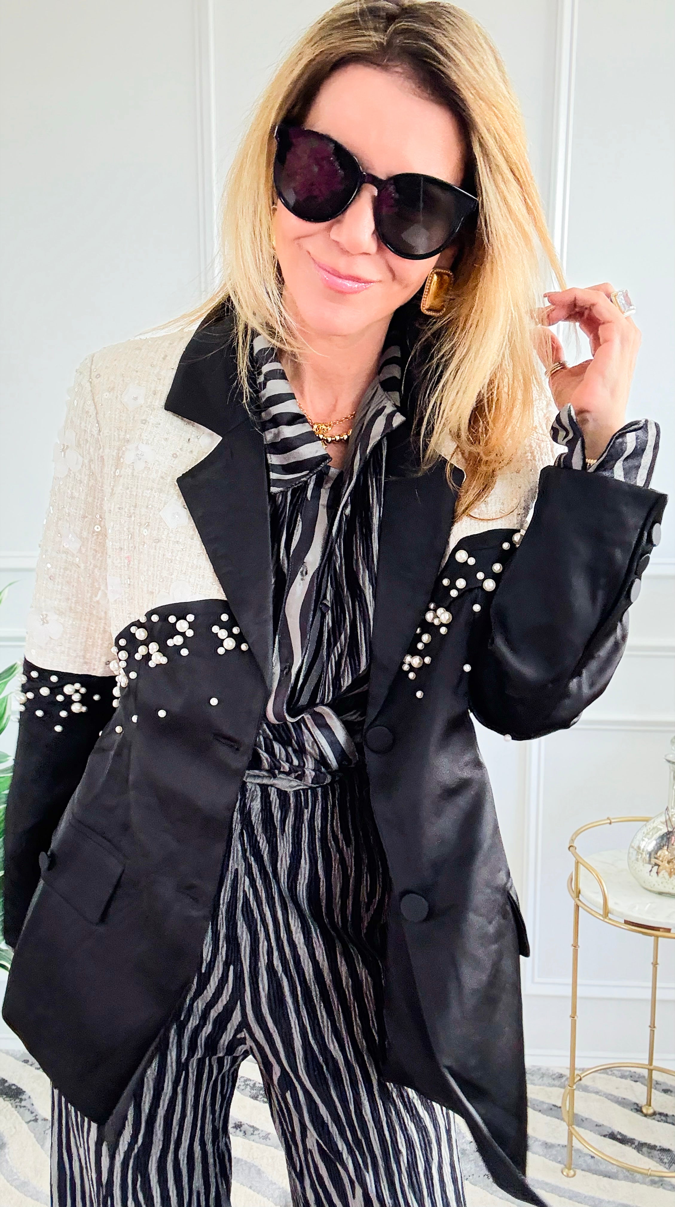 Midnight Pearl Couture Blazer-160 Jackets-LA ROS-Coastal Bloom Boutique, find the trendiest versions of the popular styles and looks Located in Indialantic, FL