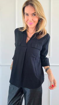 Midnight Charm Pocket Blouse-100 Sleeveless Tops-Active Basic-Coastal Bloom Boutique, find the trendiest versions of the popular styles and looks Located in Indialantic, FL