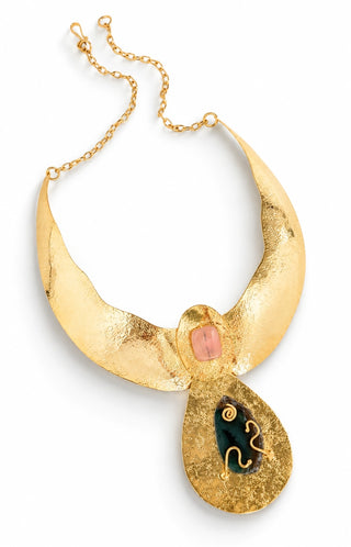 Natural Stone Teardrop Choker Necklace - Teal/Pink