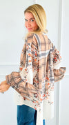 Garden Plaid Ruffle Bell Sleeve Italian Blouse-130 Long sleeve top-Italianissimo-Coastal Bloom Boutique, find the trendiest versions of the popular styles and looks Located in Indialantic, FL