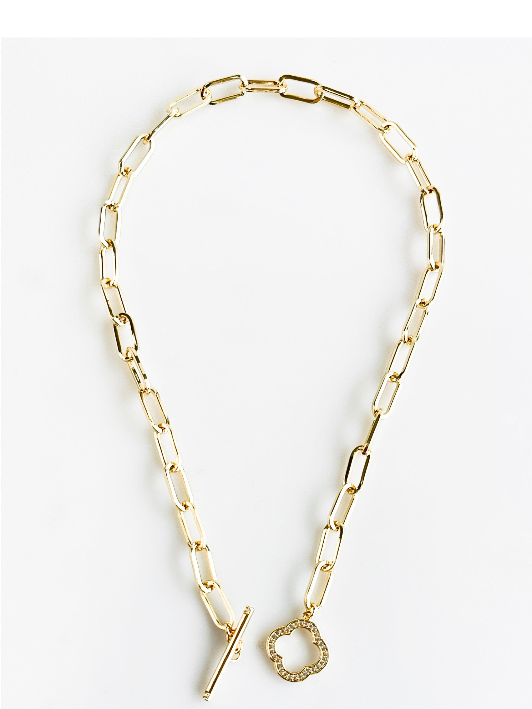 Paper Clip Clover Toggle Necklace-230 Jewelry-NYC-Coastal Bloom Boutique, find the trendiest versions of the popular styles and looks Located in Indialantic, FL