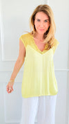Lace Satin Sleeveless Italian Top- Yellow-100 Sleeveless Tops-Italianissimo-Coastal Bloom Boutique, find the trendiest versions of the popular styles and looks Located in Indialantic, FL