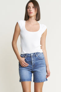 Shoreline Stroll Bermuda Jean Shorts-170 Bottoms-Mica Denim-Coastal Bloom Boutique, find the trendiest versions of the popular styles and looks Located in Indialantic, FL