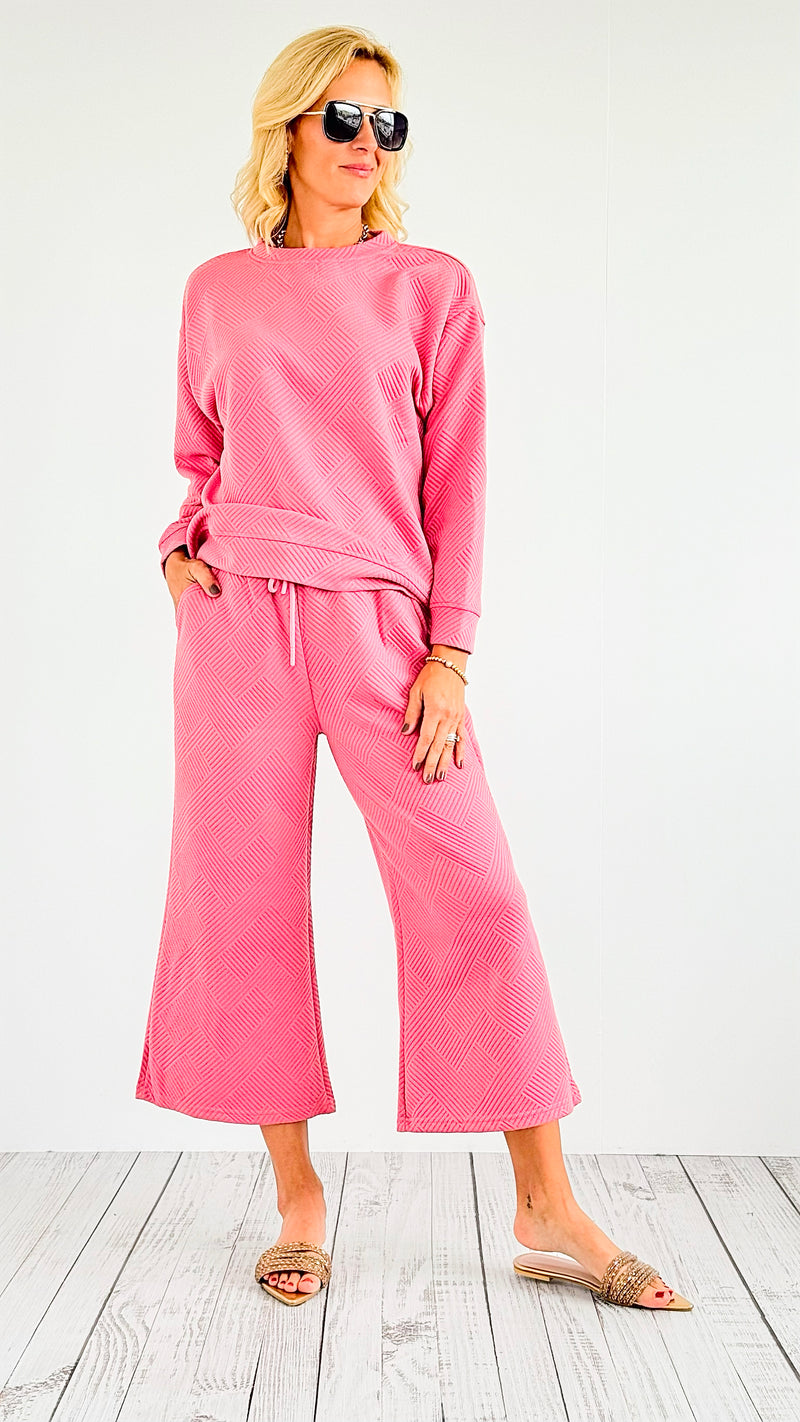 French Terry Wide Pants - Coral Pink-170 Bottoms-Veveret-Coastal Bloom Boutique, find the trendiest versions of the popular styles and looks Located in Indialantic, FL